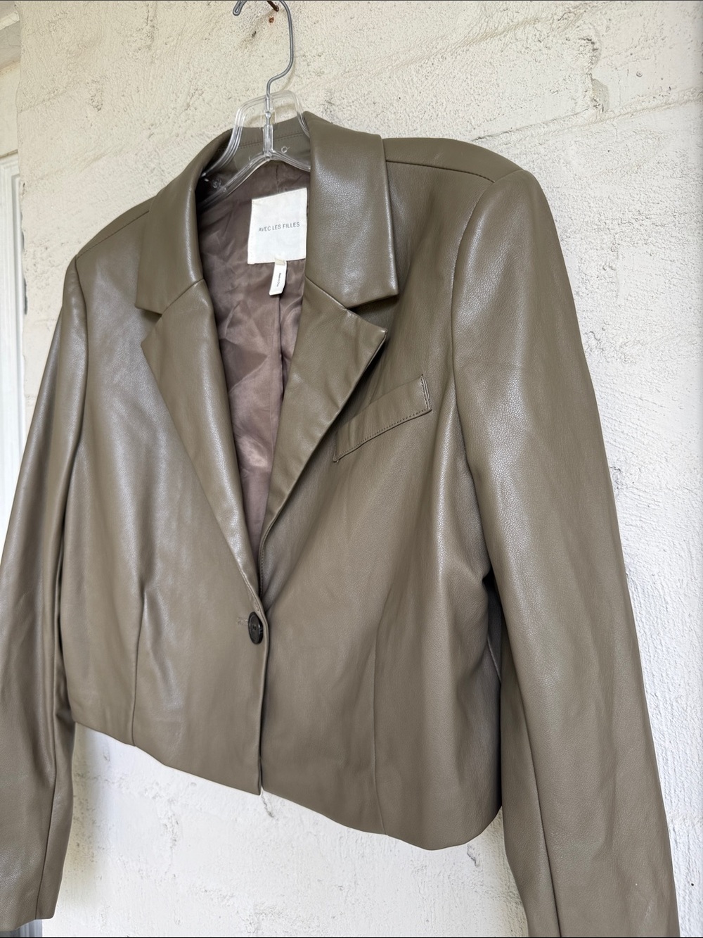 Anthropologie Avec Les Filles Cropped Vegan Faux Leather Jacket Moss Green Small - Picture 5 of 14